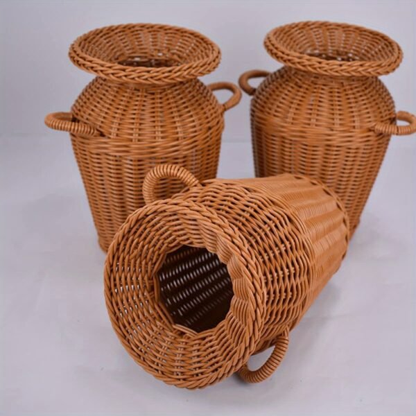 1714120491154-986ed2ac2cc044b1a469a3d712a9a871-goods.jpeg 1pc Imitation Rattan Vase Tall Wicker Vase Wicker Flower Pot Woven Flower Vase Rattan Woven Vase Woven Floor Vase Flower