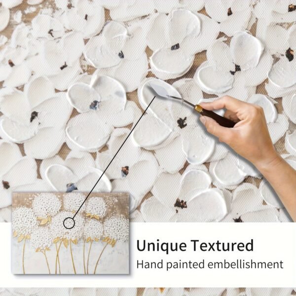 Hand-Painted White Hydrangea Canvas Wall Art, 101.6x71.12 cm - Framed 3D Textured Oil Painting