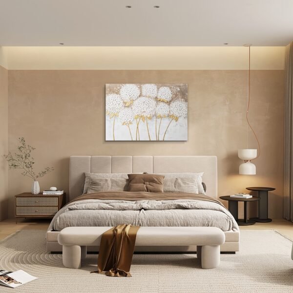 Hand-Painted White Hydrangea Canvas Wall Art, 101.6x71.12 cm - Framed 3D Textured Oil Painting