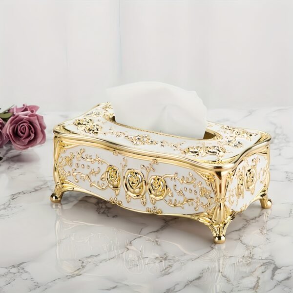 1pc Rose Pattern Tissue Box, Light Luxury European And American Style Gold-Plated Tissue Box