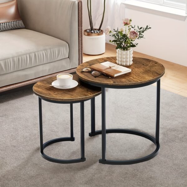 Nesting Coffee Tables Round Wooden Design for Modern Living Spaces Set of 2