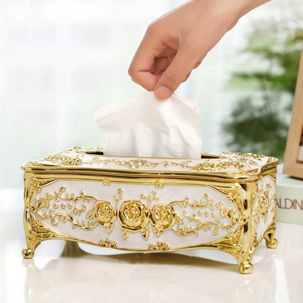 1pc Rose Pattern Tissue Box, Light Luxury European And American Style Gold-Plated Tissue Box