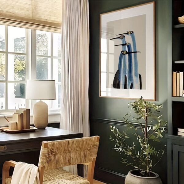 1pc Abstract Crane Watercolor Artwork on Canvas, Perfect for Beach