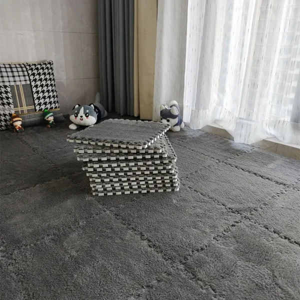 S09e7c92b9bf445b3be77e0aec87f16ba7.webp 10Pcs 30*30CM Creative Plush Puzzle Foam Floor Mat Puzzle Carpet Warm Playmat Interlocking Exercise Tiles Fluffy Area Rugs