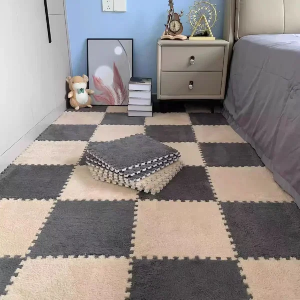 S2abd73f18fda416b9bde8e447df56089e.webp 10Pcs 30*30CM Creative Plush Puzzle Foam Floor Mat Puzzle Carpet Warm Playmat Interlocking Exercise Tiles Fluffy Area Rugs