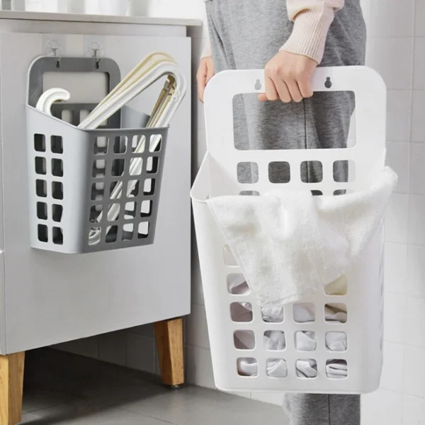 S2c6c21f481a5451697782c07e4cec52f1.webp Hanging Dirty Laundry Basket Storage Baskets Holder Organizer Bin Lid Wall Mount Draining Holes Kids Bedroom Living Room