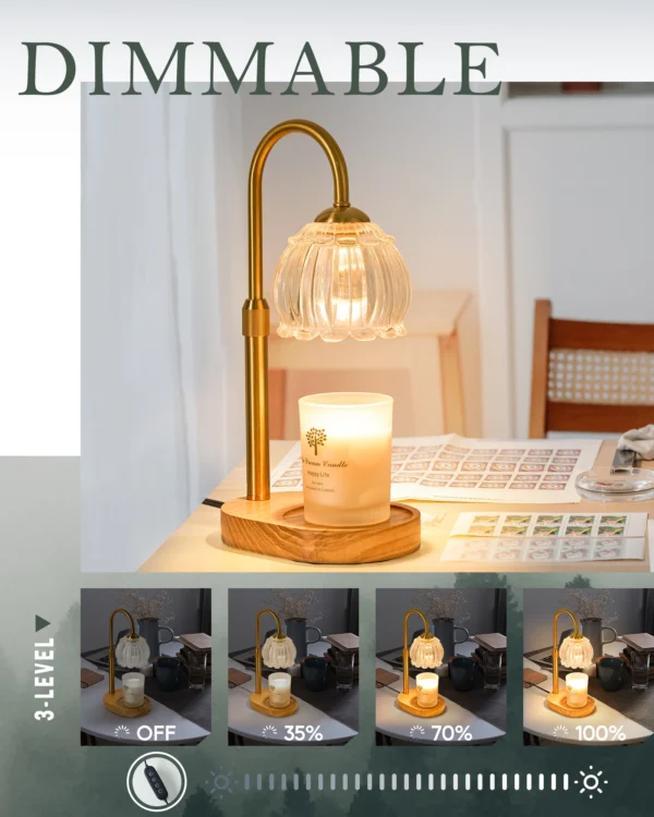 S2decf3aa3bd54a7697e4f3a34836028ef.webp Luxury Gold Candle Warmer Lamp with Glass Shade Height Adjustable Electric Wax Melter with Dimmer Timer Perfect Candle Lamp