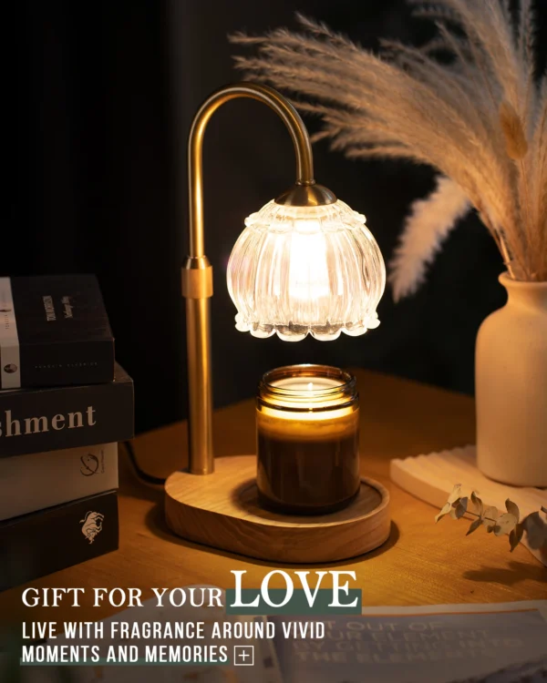 S3295e1a1ff174f9c85048e88fd890debK.webp Luxury Gold Candle Warmer Lamp with Glass Shade Height Adjustable Electric Wax Melter with Dimmer Timer Perfect Candle Lamp
