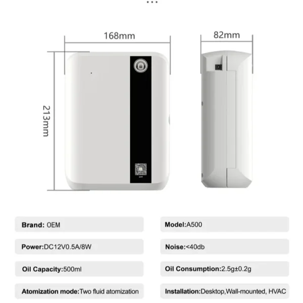 S4e4d1e2f6c344d3784c574f7ea7146eeo.webp 500ML Bluetooth Wall Mounted Essential Oil Diffuser with APP Control Fragrance Air Scent Aroma Machine for Hotel Home 1500cbm