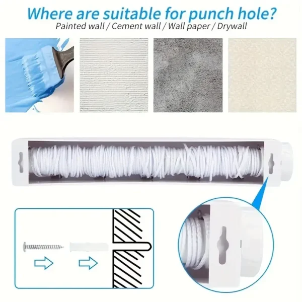 Retractable Clothes Drying Rope 3.75m Clothesline 5 Wires Wall Mounted Shrinkable Plastic Laundry Hanger Indoor Drying Rack