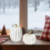 2pcs Fall Pumpkin Decor Vintage White and Gold Pumpkin Statue with Stem Table Centerpieces for Home