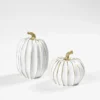 2pcs Fall Pumpkin Decor Vintage White and Gold Pumpkin Statue with Stem Table Centerpieces for Home