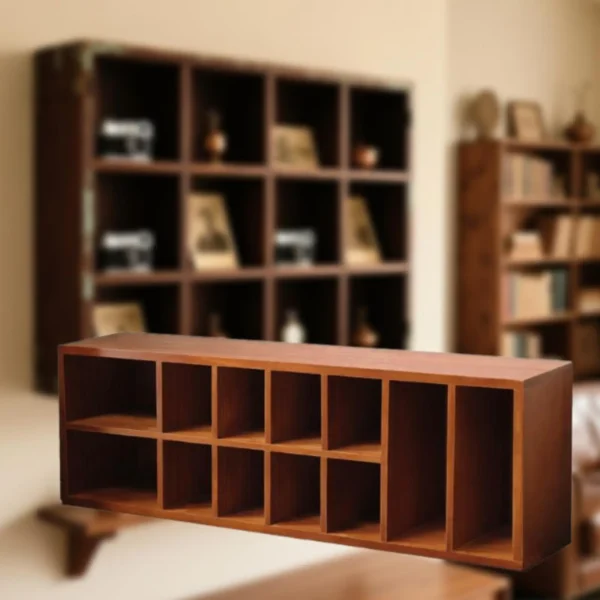 Sc8017e7e24654241aa9be1a7d892178d1.webp Multifunctional Desktop Wooden Display Shelf Vintage Cabinet Organizer with Compartments for Home and Office Use