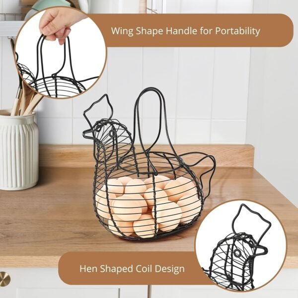 Vintage-Style Round Metal Egg Basket with Handle - Rustic Wire Design for Efficient Egg Collection